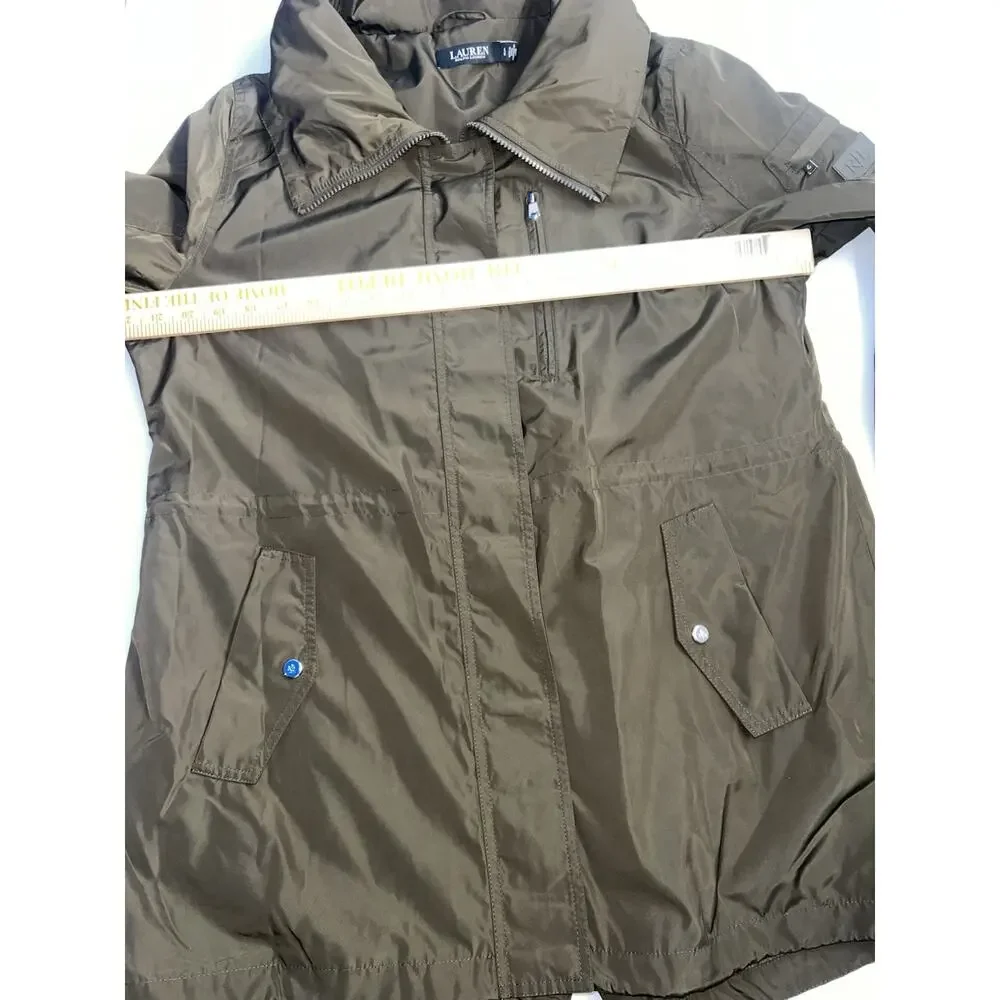 LAUREN Ralph Lauren green utility longline adjust waist stowaway hood logos L
